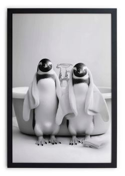 Cuadro con marco negro 40x30 baño de pingüinos