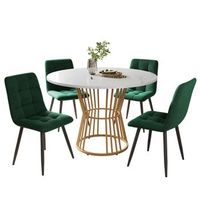 conjunto de comedor juego de comedor de 5 piezas diseno estable mesa de comedor redonda 100 cm de mdf sillas de comedor de terciopelo verde y metal dorado