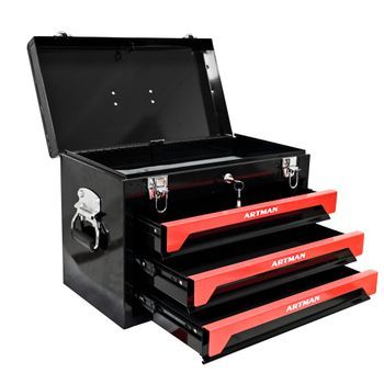Caja De Herramientas - Organizador Para Taller - Acero - Negro Y Rojo (50x27x35cm)