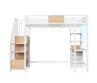 cama alta de metal 90x200 - con escritorio estantes barra de ropa iluminacion led y enchufe multifuncional para oficina y habitaciones pequenas - blanco