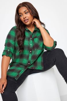 Yours Camisa De Cuadros Verdes En Algodón, Mujer Curvy Y Tallas Grandes, Yours