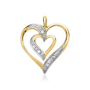 14 quilates colgante oro amarillo corazón 9 diamantes