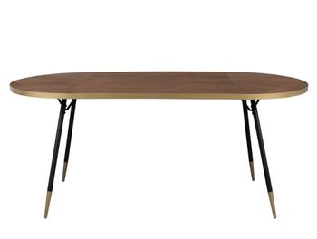 Mesa de comedor ovalada de fresno con aro dorado