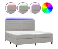 cama box spring con colchon tela y led gris claro 200x200 cm rayas horizontales