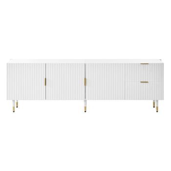 Mueble De Tv Blanco De 170 Cm Con Tres Puertas, Cajones Y Patas Doradas