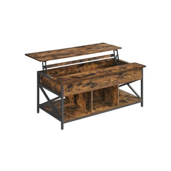 Mesa de Café con Tablero Elevable, Marrón Rústico + Negro / 60 x 120 x (48-62) cm
