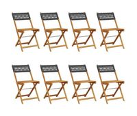 vidaxl sillas de jardin plegables 8 uds madera maciza y ratan pe negro