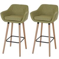 juego de 2 taburetes de bar con reposapies en tela verde claro 040000169