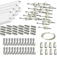 pack basic fast de 12 metros guias de aluminio blanco mate con 24 colgadores nylon para colgar cuadrosr aluminio blanco mate