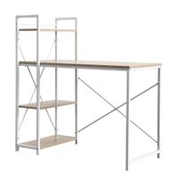 mesa de escritorio en melamina roble patas blanco 110x110x53 cm