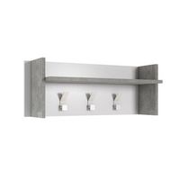 panel colgante de cemento y blanco con 3 ganchos metalicos