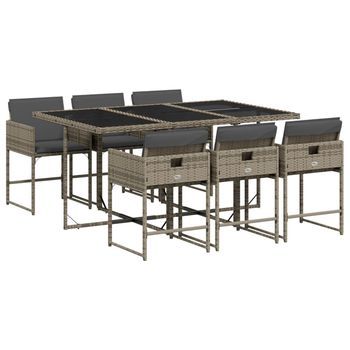 Set Comedor Jardín 7 Piezas | Mueble De Jardín Y Cojines Ratán Sintético Gris
