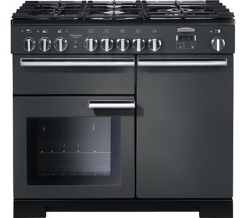 Rangemaster Professional Deluxe 100 Dual Fuel Range Cooker - Slate & Chrome, Red