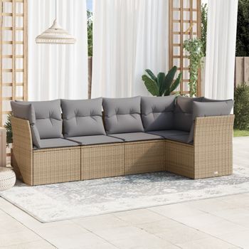 Conjunto De Sofás Jardín Con Cojines 5 Uds | Mueble Jardin Mesa Y Sillas Ratán Sintético Beige Cfw471592