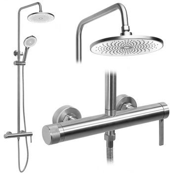 Conjunto De Ducha Rea Rivo Js-7028n, Brush Steel 33 X 29,5 X 126,5 Cm