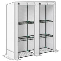 outsunny invernadero de exterior con techo inclinado 3 estantes 2 puertas enrollables y marco de acero 144x48x152 cm blanco