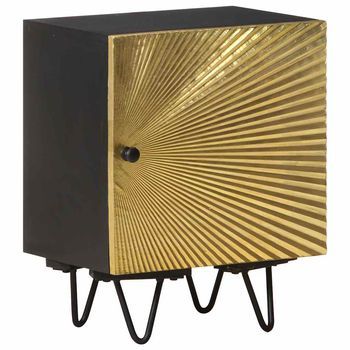 Mesita De Noche Con Frontal De Latón Mango Maciza 40x30x50 Cm Vidaxl