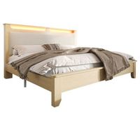 cama doble de madera con iluminacion led - cabecero con almacenaje - roble - 140200cm - natural
