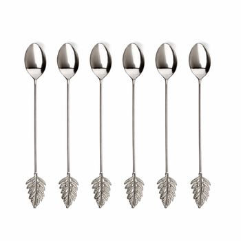 Cucharas de café plateadas hoja - lote de 6