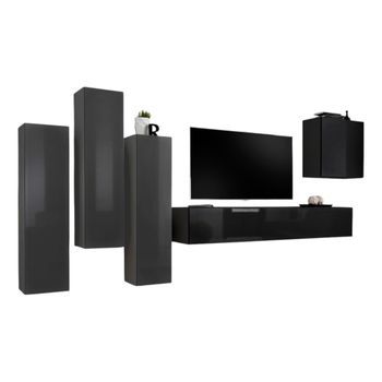 Conjunto De Muebles De Salón De Diseño De La Colección Switch Iii. Colores Gris Y Negro Brillante.
