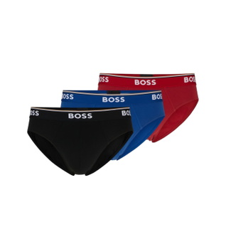 BOSS para hombre. 50475273 Pack 3 Slips Logotipo (S), Negro, Rojo, Azul, Homewear, Algodón