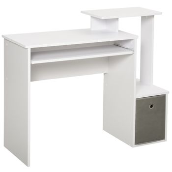 HOMCOM Escritorio de Computadora Multimedia con Estantes Plataforma Teclado Cesta GrisPaneles de Partículas Blanco   Aosom España