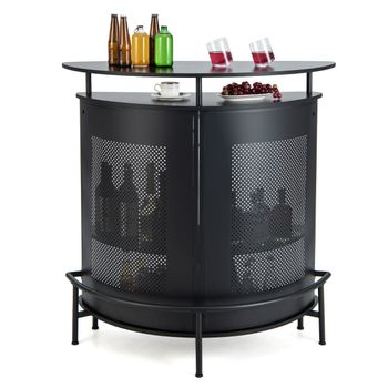 Costway Unidad de Bar de Hogar Mesa de Bar 4 Niveles con Estantes y 3 Soportes para Copas Encimera Curva Industrial para Cocina Comedor Pub Negro