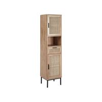 armario de pie para bano boho frente de ratan trenzado 40 x 165 cm madera clara rosell