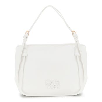 bolso shopping efecto piel con asas regulables con hebilla y accesorios white
