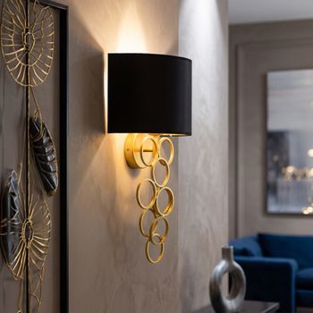 Lámpara de pared de metal y tela en dorado y negro (30 x 20 x 50 cm)