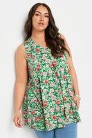 yours top sin mangas con vuelo verde de flores mujer curvy y tallas grandes yours