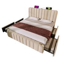 cama individual 160x200 cm - tapizada - puerto usb tipo c - con 4 cajones - lino - beige