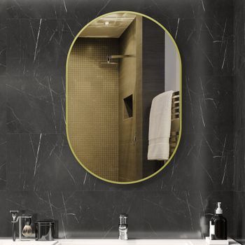 Espejo De Baño Ovalado De Vidrio Homcom 60x90x3 Cm Dorado