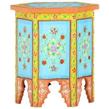 Mesa Auxiliar De Mango Pintado A Mano Multicolor 70x35x60 Cm Vidaxl