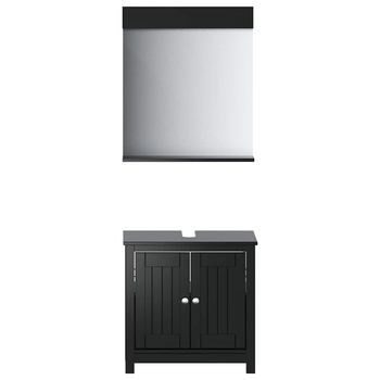 Juego De Muebles De Baño | Armario De Baño Berg 2 Piezas Madera Maciza Pino Negro