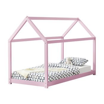 [en.casa]® Cama Para Niños De Madera Pino - 200x90cm - Cama Infantil - Forma De Casa - Color Rosa Lacado Mate
