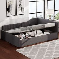 cama con canape abatible de 140 x 200 cm con cabecero y respaldo sofa cama - tejido de lino - gris sin colchon