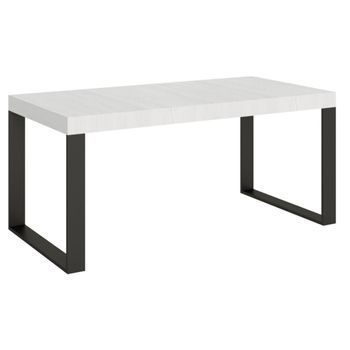 Mesa Extensible Moderna Tiroz, De 6 A 14 Plazas, L 180 A 284 Cm, Blanca Con Patas De Metal Antracita