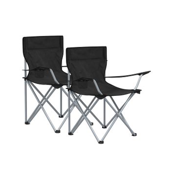 Sillas de Camping Exterior Apoyabrazos Bolsillo para Tazas Portátil Plegable, Negro