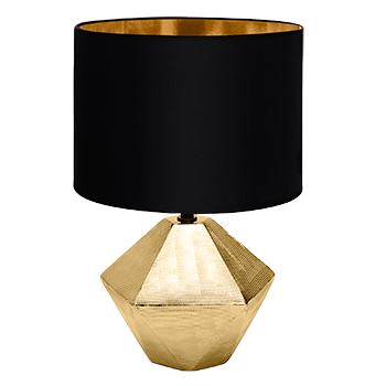 Aigostar 197179 - Lámpara de Cerámica, casquillo E14, φ220mm. Forma de diamante, Dorado. Lámpara de Mesa o Mesita de Noche, Pantalla de Tela, Lámpara Escritorio Diseño moderno para Estudio, Salón etc