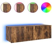 mueble tv de pared  mueble de salon  armario tv con luces led roble ahumado 100x35x31 cm
