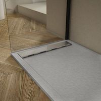 plato de ducha pizarra ribera gris  80x100cm rejilla acero inox