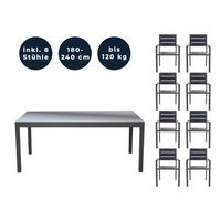 grupo de asientos de jardin extensible sol madera - 180240 x 90 cm 8 sillas