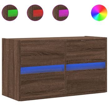 Mueble De Tv | Mueble De Salón | Gabinete De Tv De Pared Con Luces Led Marrón Roble 80x31x45 Cm