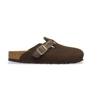 Birkenstock para mujer. 1031716 Zuecos de Piel Boston Braided (Ajuste Estrecho) marrón oscuro (39), Plano, Ninguno, Casual