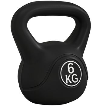 HOMCOM Pesa Rusa de 6 kg Kettlebell Relleno de Arena con Mango Ancho Antideslizante para Entrenamiento 20x13x22 cm Negro