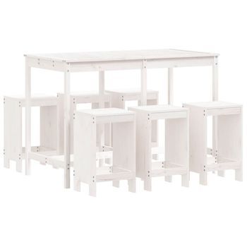 Set De Mesa Y Taburetes Altos Jardín 7 Pzas Madera Pino Blanco Vidaxl