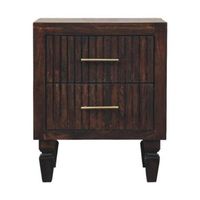 mesita de noche de madera maciza estilo artesanal belmont 2 cajones color castano