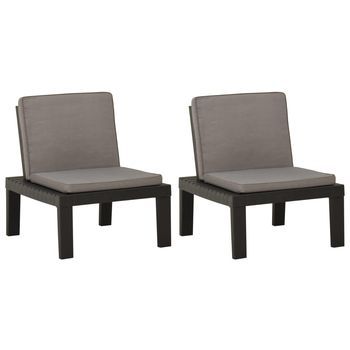 Pack 2 Uds Sillones De Jardín | Silla De Jardín | Silla De Exterior Con Cojines Plástico Gris