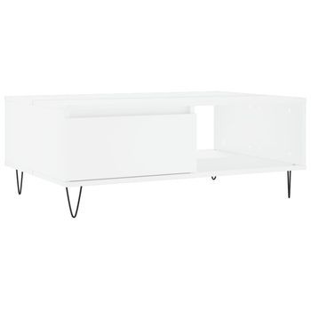 Mesa De Centro 90x60x35 Cm Madera Trabajada Y Hierro - Blanco
